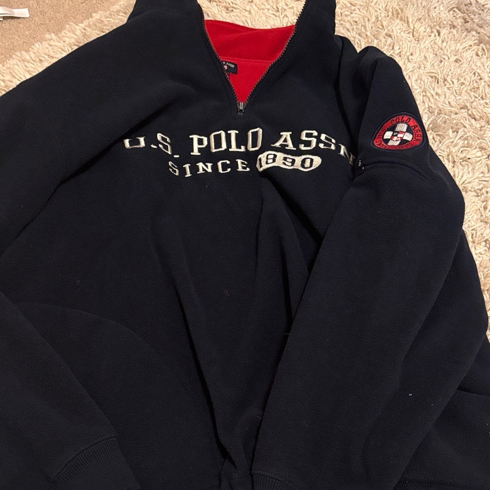 U.S. Polo Assn. Navy Fleece Quarter-Zip Pullover with Red Trim